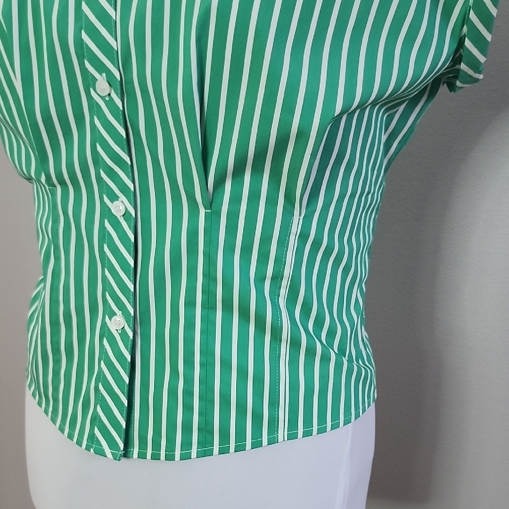 Karl Lagerfeld Green and White Striped Button-Down Shirt - Picture 3 of 14